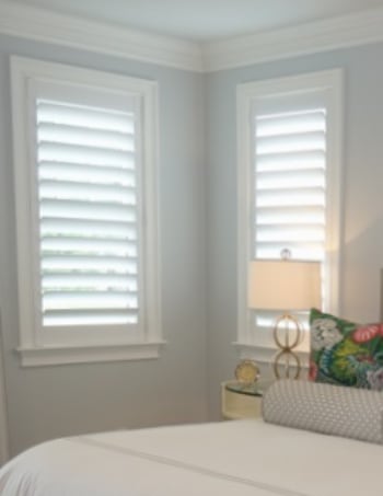 Hidden tilt rod shutters open. Plantation shutters with hidden tilt rods in Sacramento